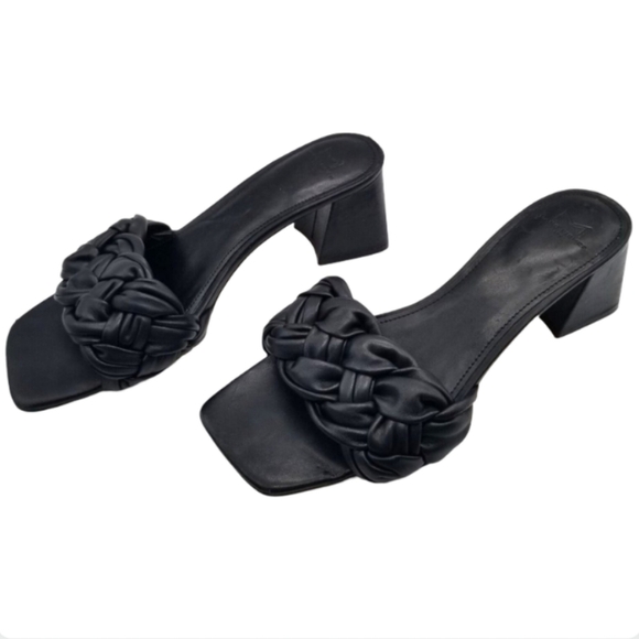 Marc Fisher Nahea Black Braided Leather Block Heel Mules Size 10 - Picture 4 of 9